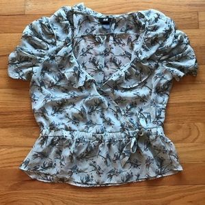 H&M faux wrap top with bird pattern